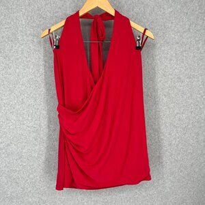 Torrid Babydoll Halter Faux Wrap Top Plus Size 3X Cherry Red Stretch Knit NEW